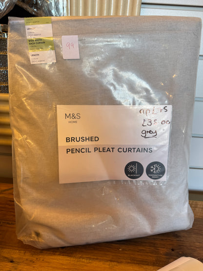 M & S Grey Smart Temperature Blackout Brushed Pencil Pleat curtains 86 x 90  inch