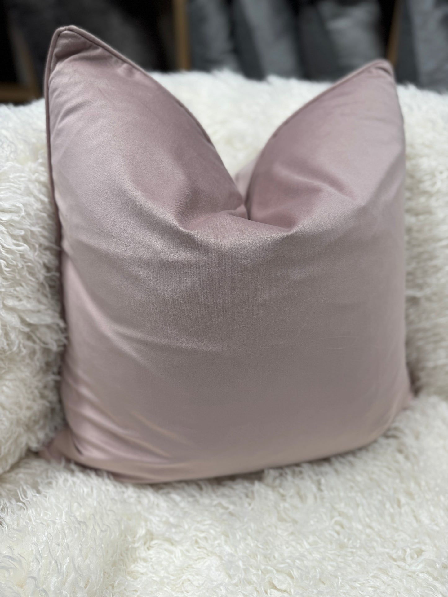 60 x 60 cm Blush Pink Velvet Feather Filled Piped Edge Cushion for Home Decor