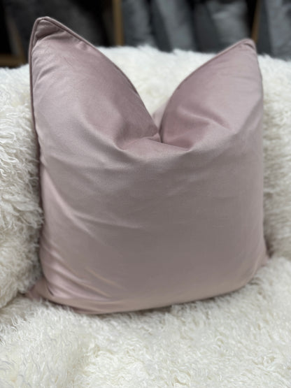 60 x 60 cm Blush Pink Velvet Feather Filled Piped Edge Cushion for Home Decor