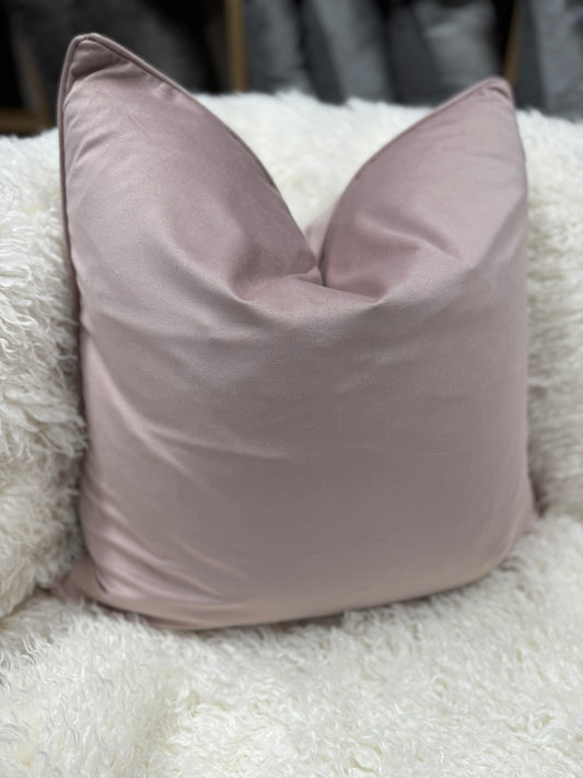 60 x 60 cm Blush Pink Velvet Feather Filled Piped Edge Cushion for Home Decor