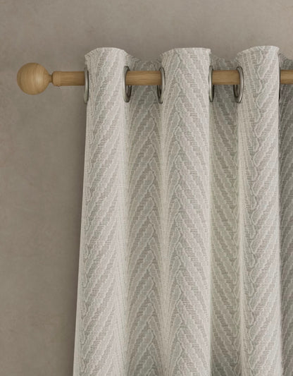 M & S Natural/Grey Herringbone Textured Eyelet Curtains Natural/Grey 66 x 72 inch