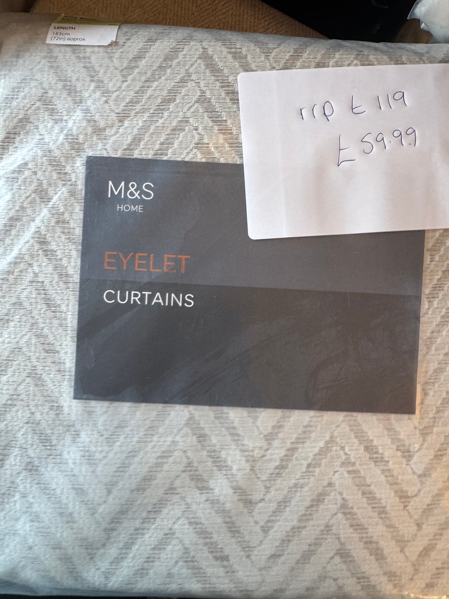 M & S Natural/Grey Herringbone Textured Eyelet Curtains Natural/Grey 66 x 72 inch