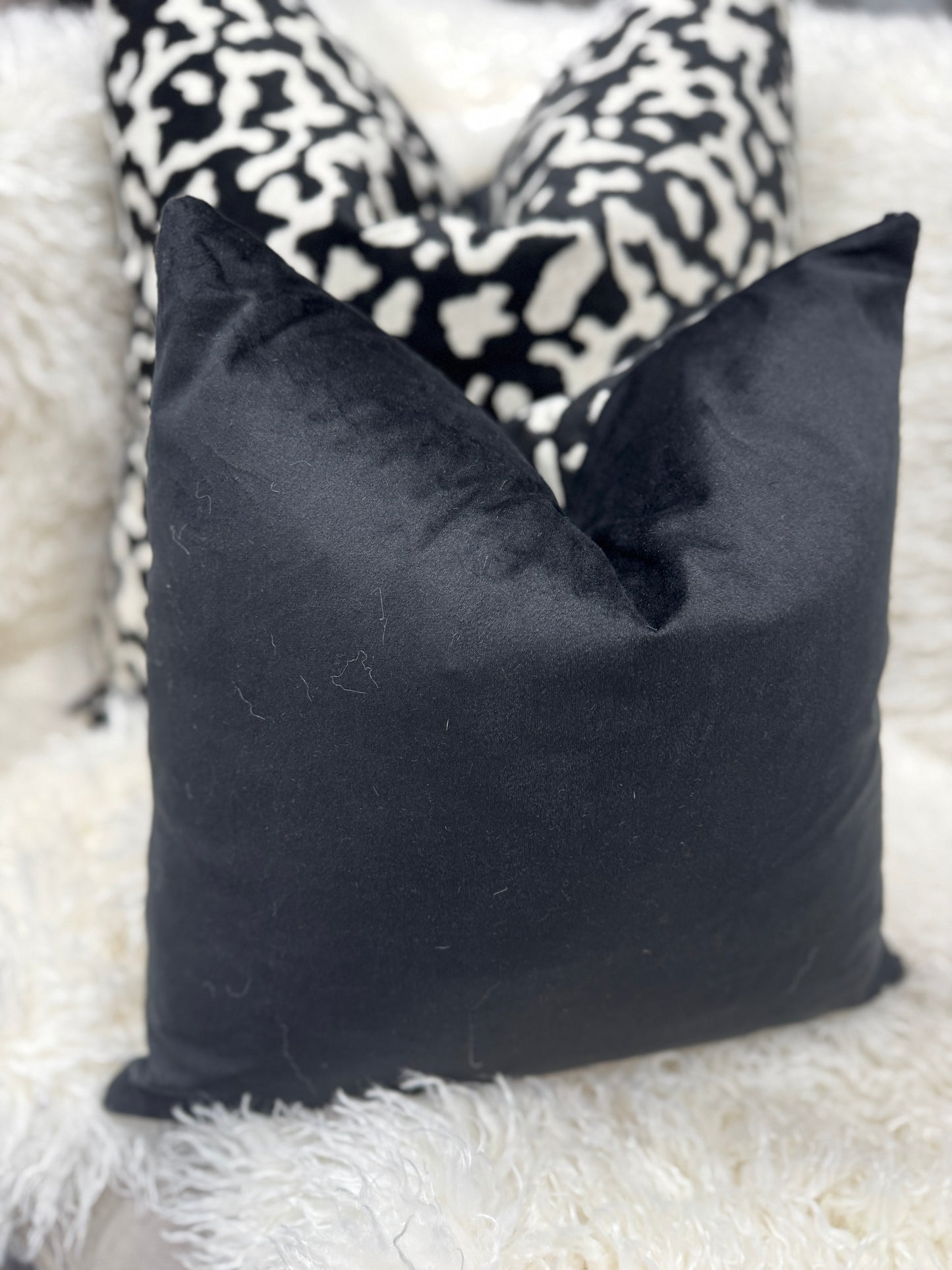 Black and white abstract velvet 45 x 45cm cushion feather filled (Copy)