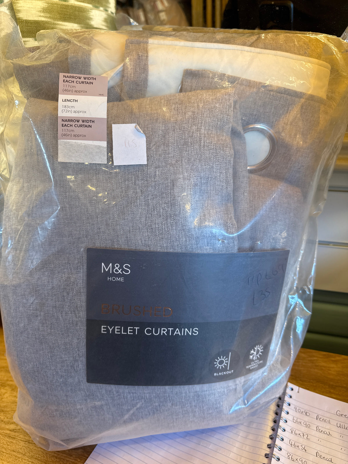 Marks and Spencer Light Grey ultra Smart Temperature Blackout Brushed Eyelet curtains 46 x 72 inch