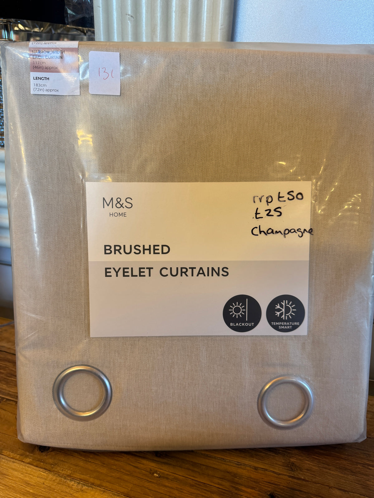 Marks and Spencer champagne beige Smart Temperature Blackout Brushed Eyelet curtains  46 x 72 inch