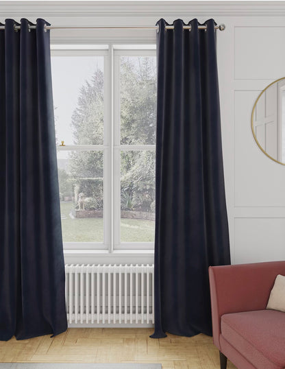 M & S Navy Blue Velvet Thermal Eyelet Curtains 66x 90 inch