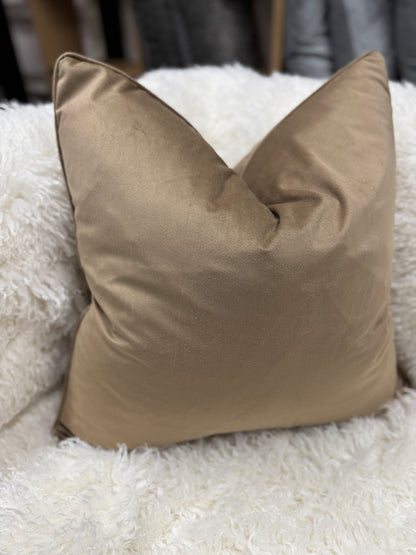 Latte Velvet Cushion Feather Filled Pipe Edge 60 x 60 cm Luxury Pillow for Home Decor