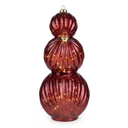3 Stacking Glass Baubles with LED Lights - RED 1pk