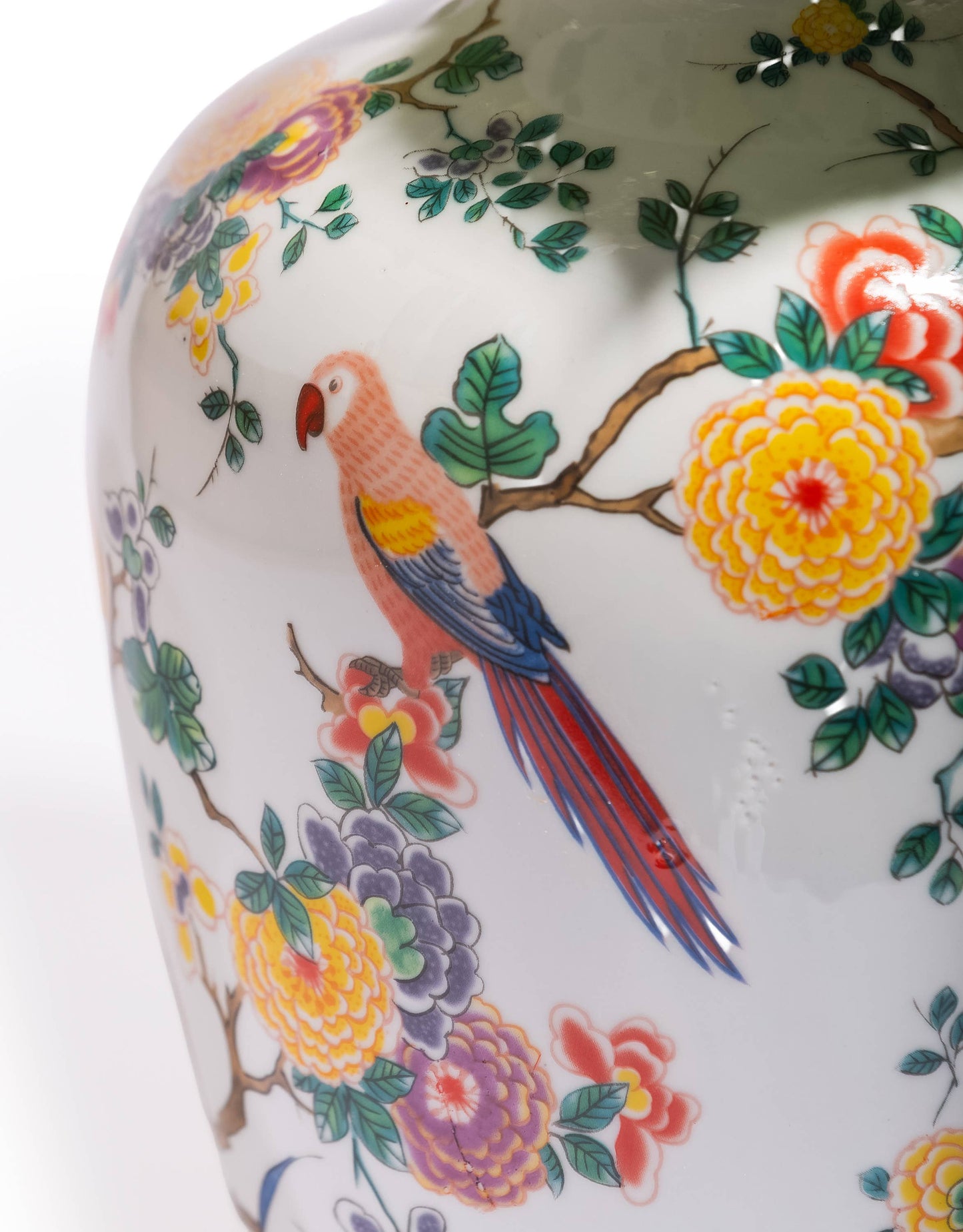White Ceramic Floral & Tropical Bird Vase