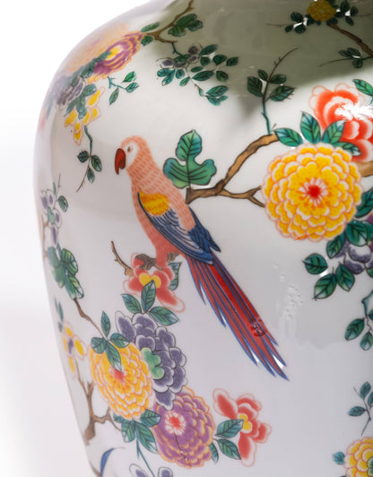 White Ceramic Floral & Tropical Bird Vase