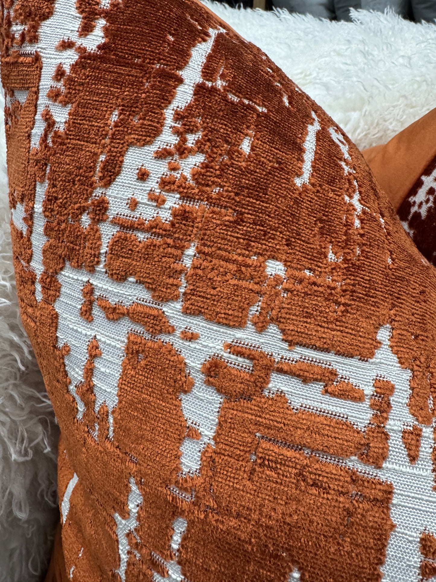 Rust Distressed velvet 60 x 60cm feather filled cushion luxury velvet