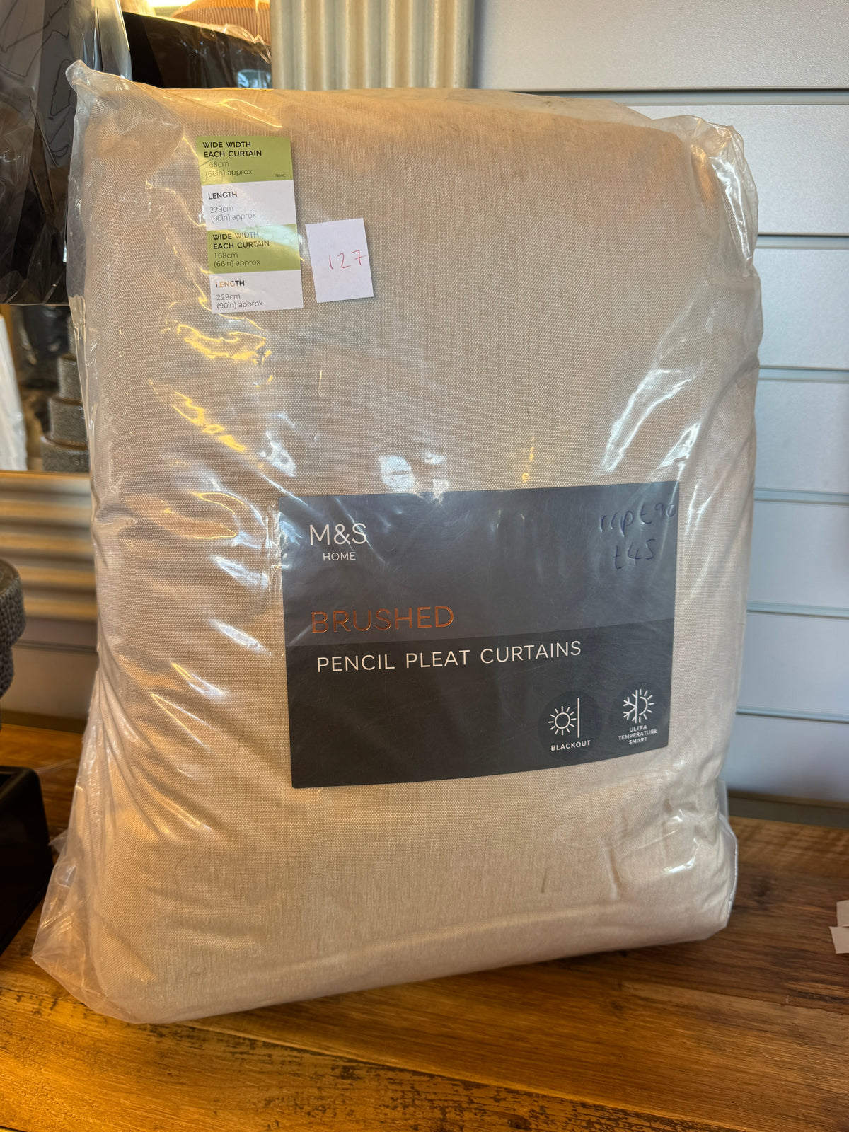 Marks and Spencer Champagne ultra Smart Temperature Blackout Brushed Pencil Pleat Curtains 66 x 90 inch