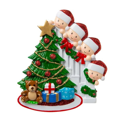 Peeking tree family Christmas Decoration personalised various family sizes
