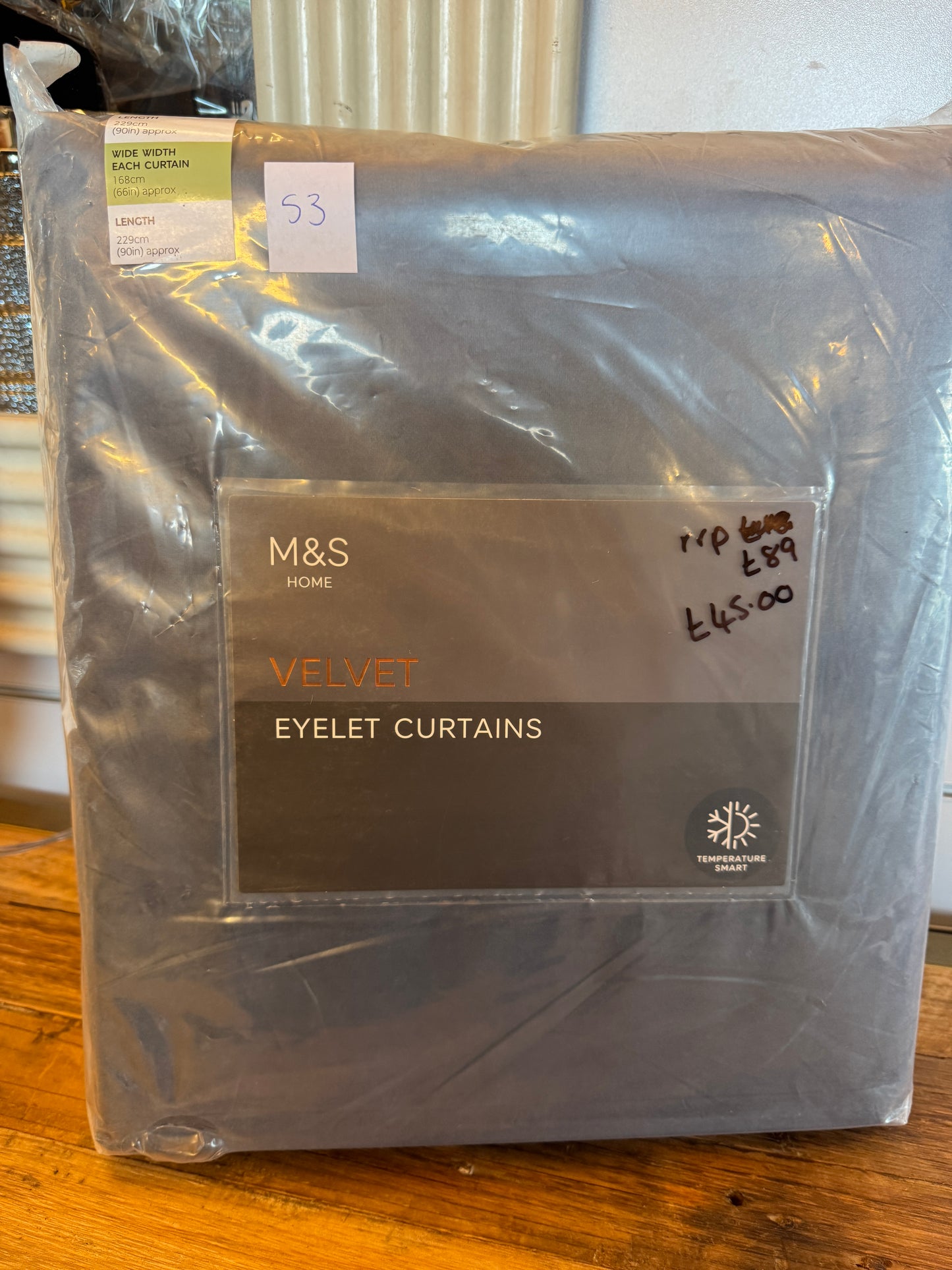 M & S Slate Blue Thermal Velvet Eyelet Curtains 66 x 90 inch