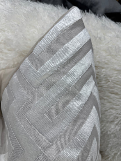 Cream Aztec velvet pattern cushion. 60 x 60cm feather filled