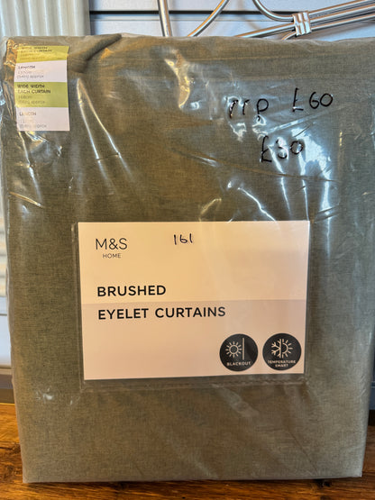 M & S Olive Green Thermal Blackout Brushed Eyelet 66 x 54 inch