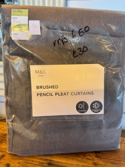 Marks and Spencer Charcoal Grey Smart Temperature Blackout Brushed Pencil Pleat curtains  66 x 54 inch