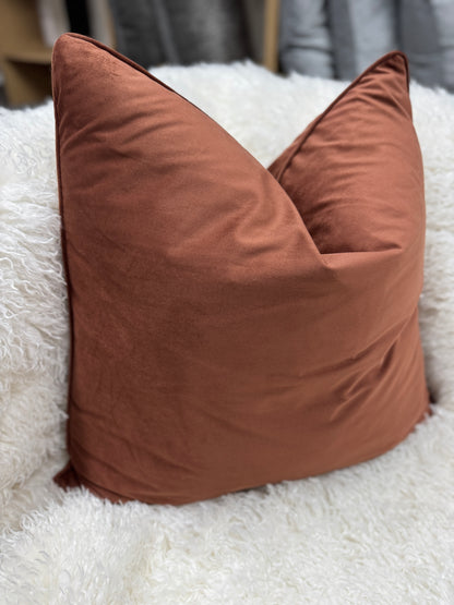 Copper velvet cushion piped edge feather filled 60 x 60 cm