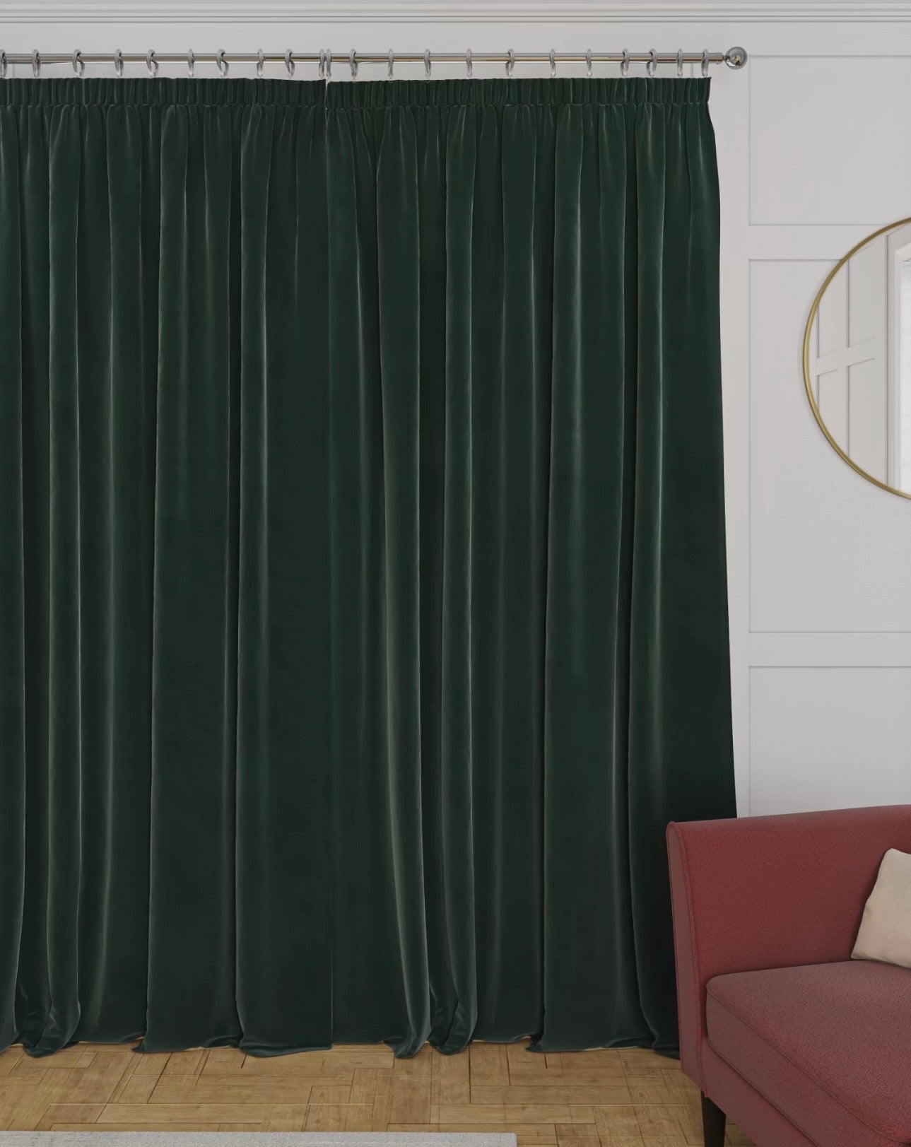 M & S Forest Green Velvet Thermal  Pencil Pleat curtains 86x90inch