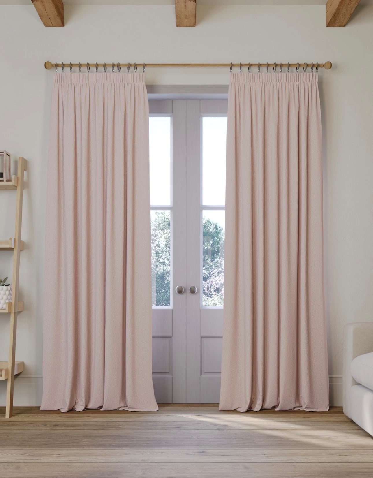 M & S Blush Pink Thermal Blackout Brushed Pencil Pleat Curtains 86 x 72 inch