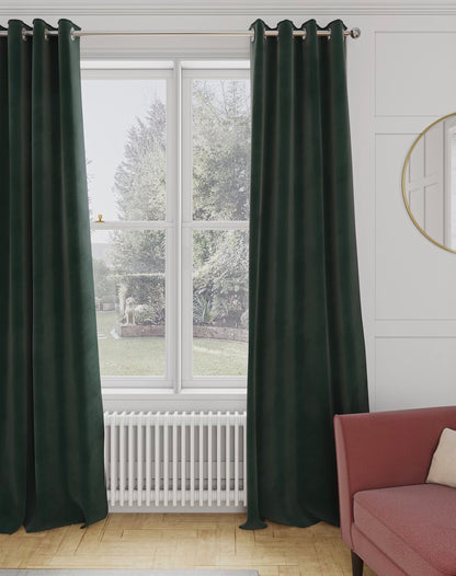 M & S Forest Green Velvet Thermal Pencil Pleat curtains 86x90inch (Copy)