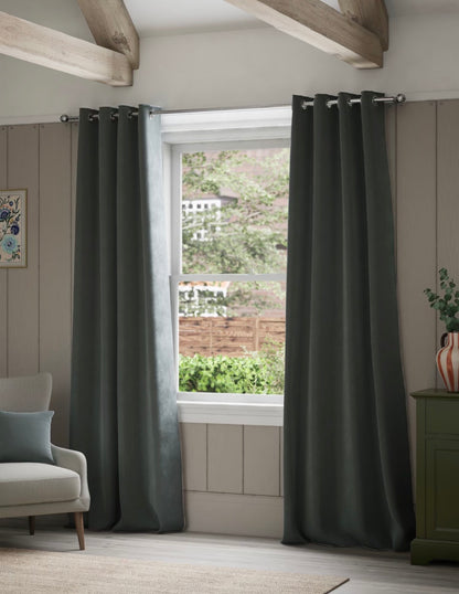 Marks and Spencer mid grey velvet Smart Temperature Blackout Brushed eyelet Curtains 66 x 90  inch