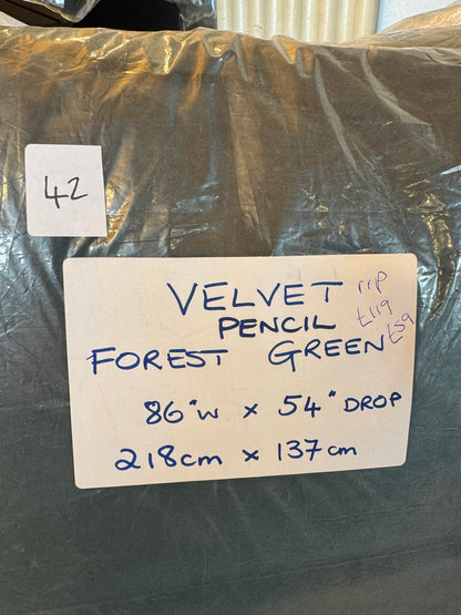 M & S Forest Green Velvet Thermal Pencil Pleat Curtains 86 x 54 inch