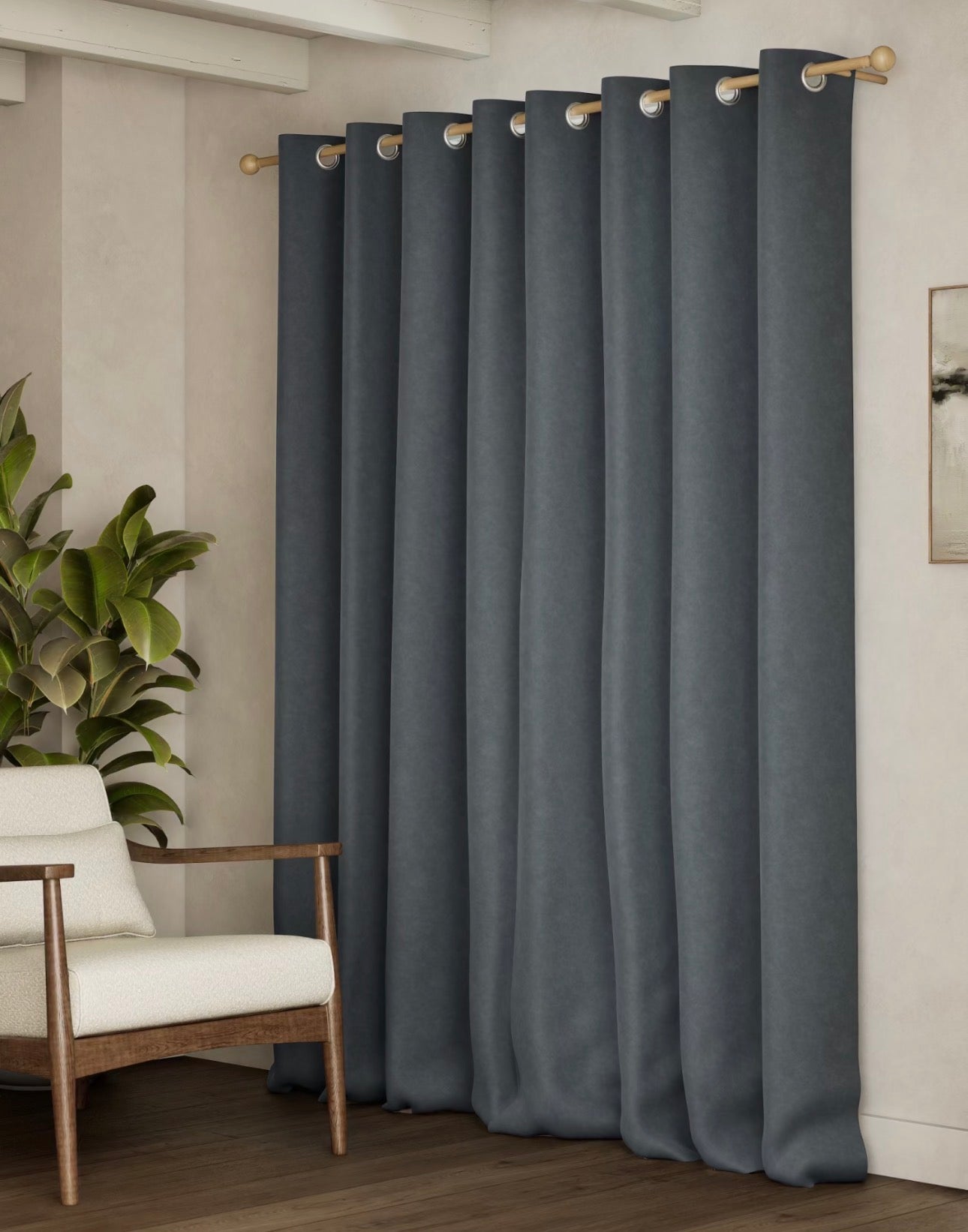 M & S Slate Blue Thermal Velvet Eyelet Curtains 66 x 90 inch