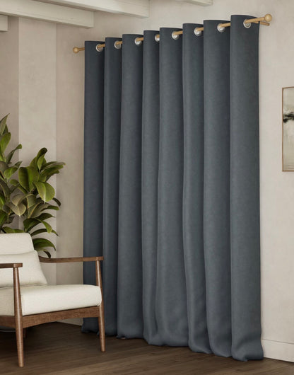 M & S Slate Blue Thermal Velvet Eyelet Curtains 66 x 90 inch