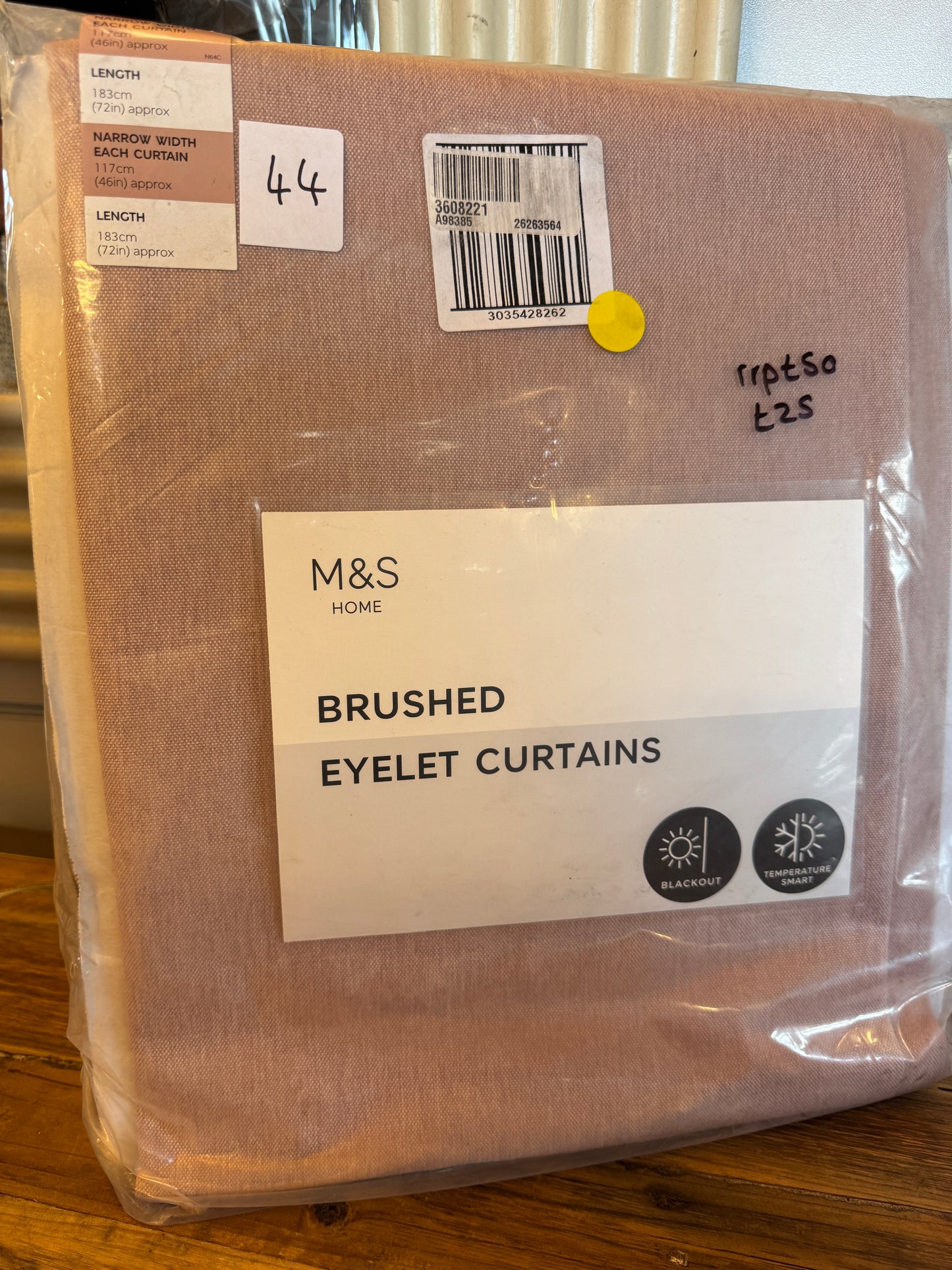 M & S Blush Pink Thermal Blackout Brushed Eyelet Curtains 46 x 72 inch