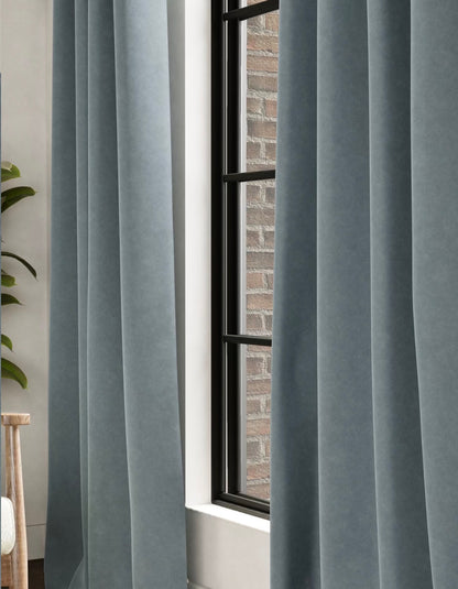 M & S Slate Blue Smart Temperature Blackout Brushed Eyelet Curtains 66 x 72 inch