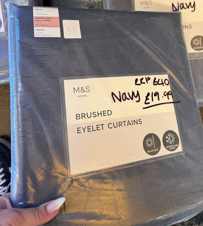 M & S Navy Blue Smart Temperature Blackout Brushed Eyelet curtains 46 x 90 inch