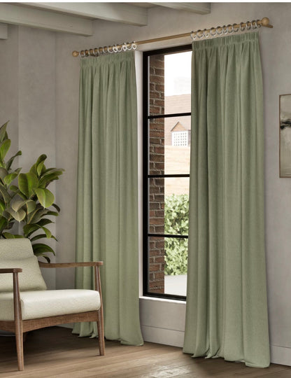 M & S Sage Green Thermal Blackout Brushed Pencil Pleat Curtains 66 x 54 inch