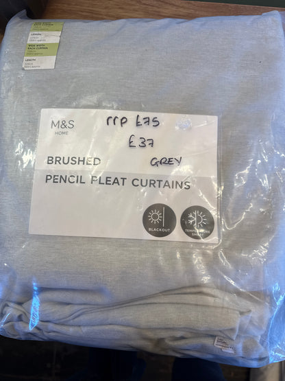 M & S Grey Smart Temperature Blackout Brushed Pencil Pleat curtains 66 x 90  inch