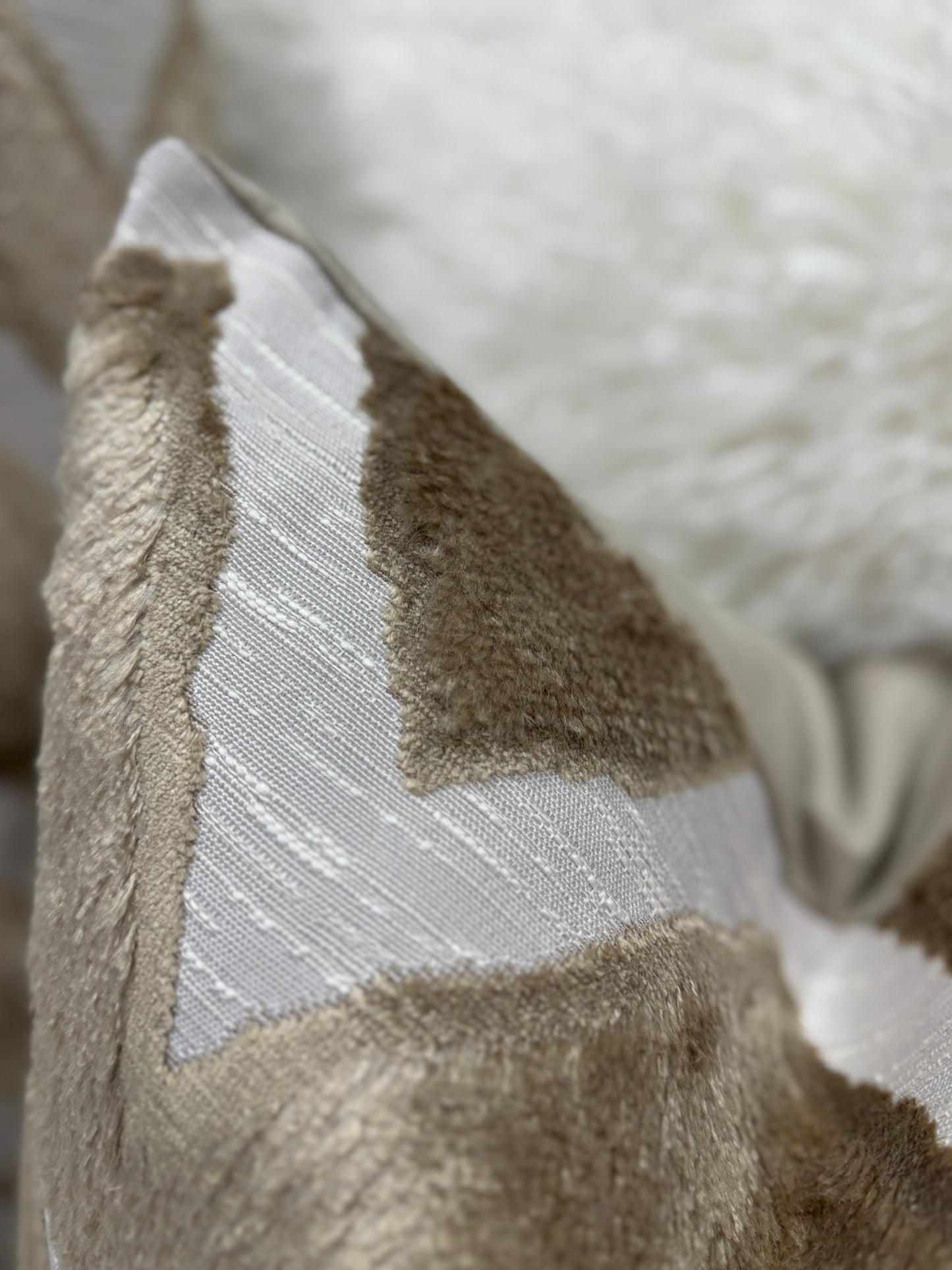 Taupe and cream zig zag velvet pattern cushion 45 x 45cm feather filled (Copy)