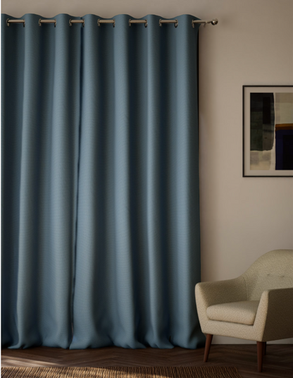 M & S Blue Smart Temperature Blackout Brushed Eyelet Curtains 66 x  54 inch