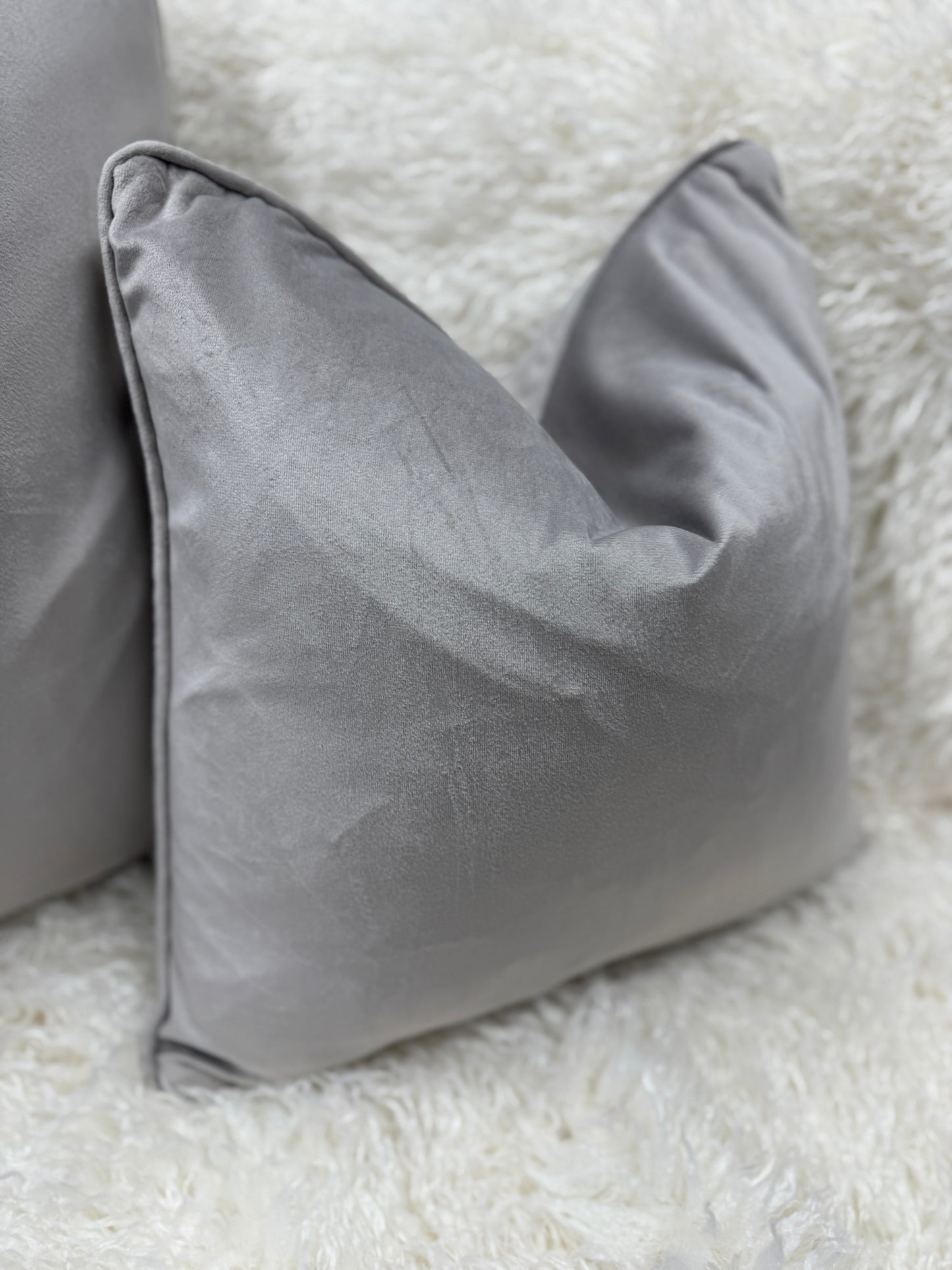Light grey velvet cushion piped edge feather filled 45 x 45cm (Copy)