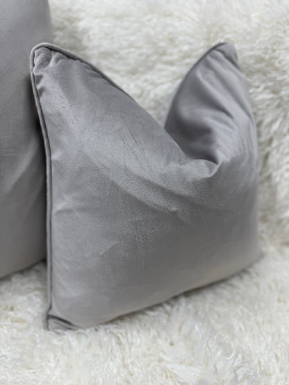 Light grey velvet cushion piped edge feather filled 45 x 45cm (Copy)