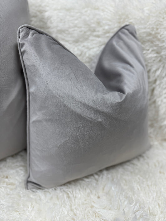 Light grey velvet cushion piped edge feather filled 45 x 45cm (Copy)