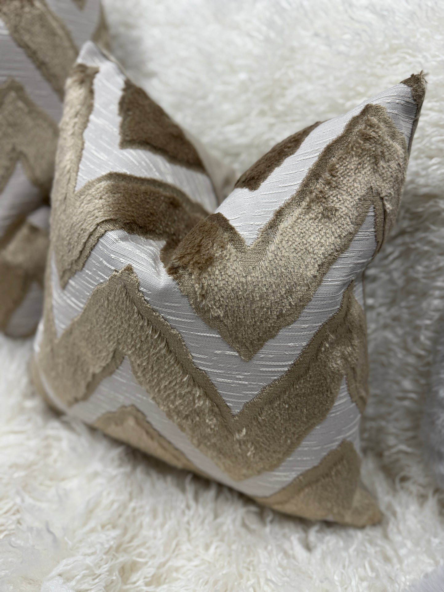 Taupe and cream zig zag velvet pattern cushion 45 x 45cm feather filled (Copy)