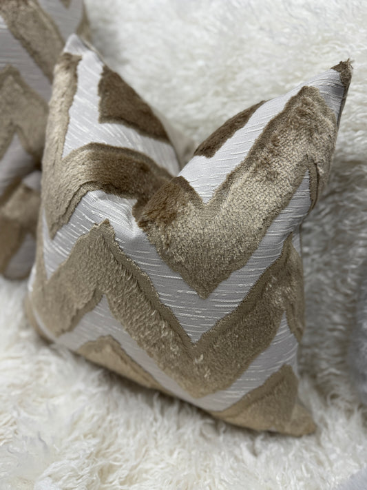 Taupe and cream zig zag velvet pattern cushion 45 x 45cm feather filled (Copy)