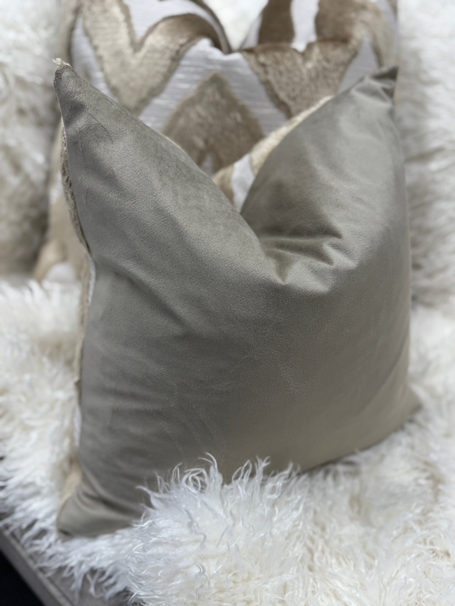 Taupe and cream zig zag velvet pattern cushion 45 x 45cm feather filled (Copy)