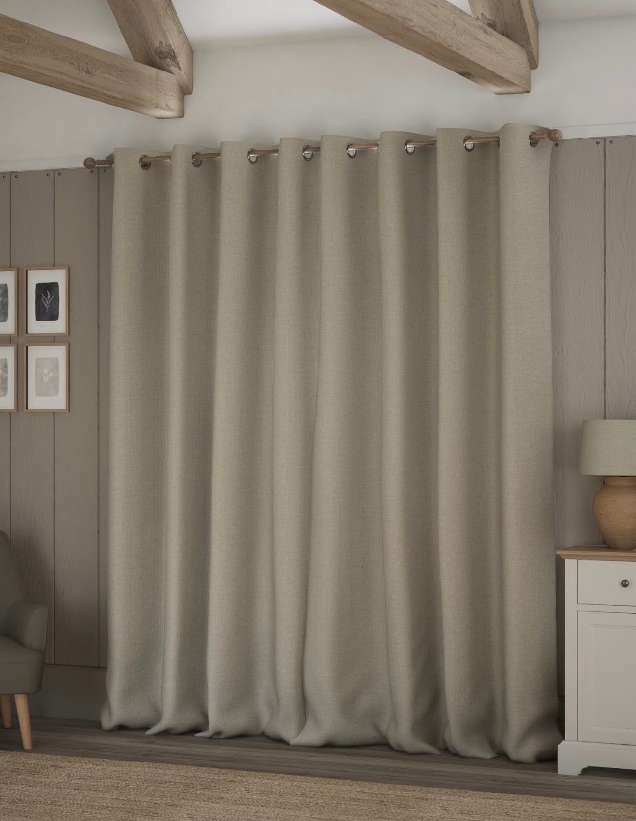 Marks and Spencer neutral beige Smart Temperature Blackout Brushed Eyelet curtains  66 x 99 inch