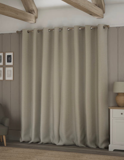 Marks and Spencer neutral beige Smart Temperature Blackout Brushed Eyelet curtains  66 x 99 inch