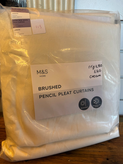 Marks and Spencer Cream Smart Temperature Blackout Brushed Pencil Pleat Curtains 86 x 54 inch