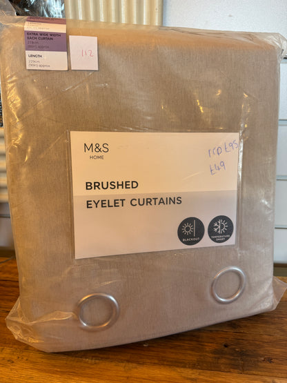 Marks and Spencer neutral beige Smart Temperature Blackout Brushed Eyelet curtains  86  x 90 inch