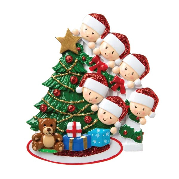 Peeking tree family Christmas Decoration personalised various family sizes