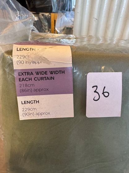 M & S Green Velvet Thermal Pencil Pleat Curtains 86 x 90 inch