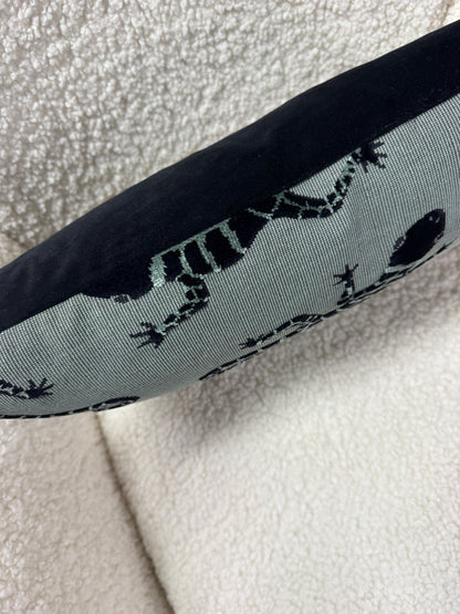 Green and black velvet lizard cushion bolster feather filled 50 cm x 30 cm