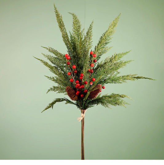 Real Touch Cupressus with Berries & Pine Cone Handtie